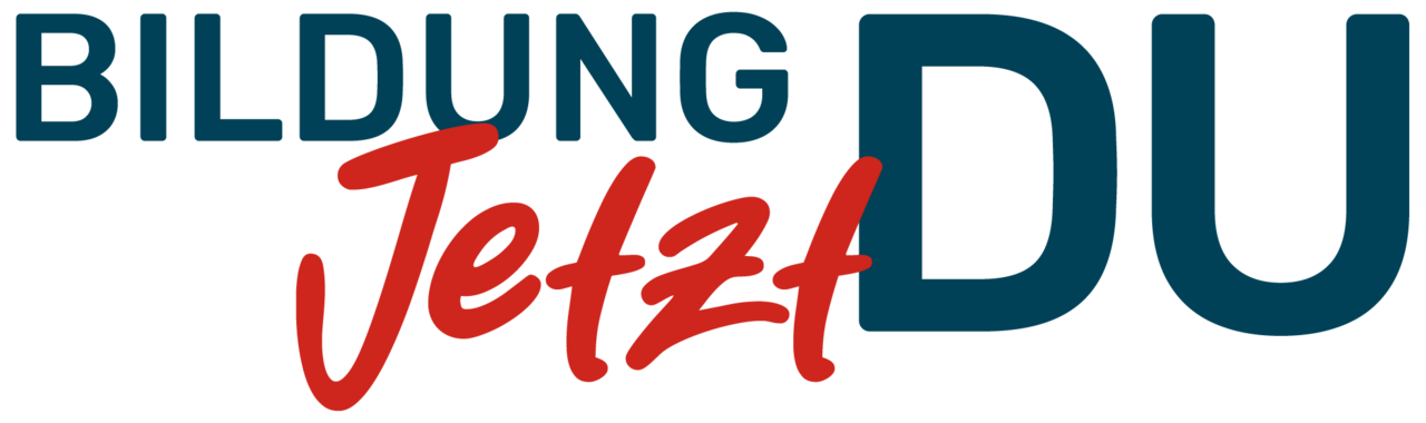 Die Abbildung zeigt das Logo des Beratungsraums "BildungJetztDU". Der Schriftzug ist in blauen und roten Buchstaben gestaltet.
